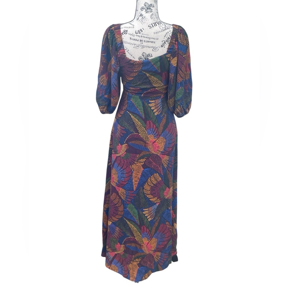 Farm Rio Dotted Macaws Midi Dress,‎ Size XS, EUC - Picture 6 of 11
